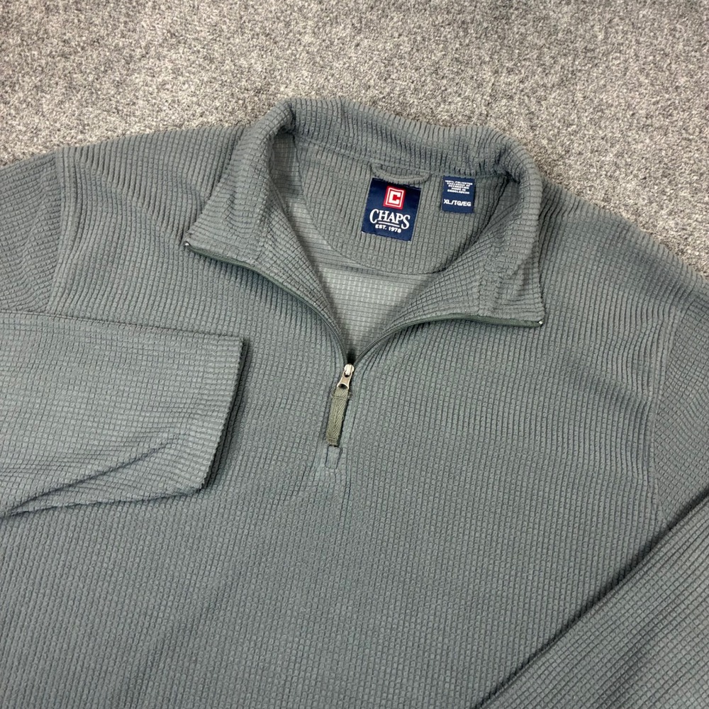Chaps Mens XL Gray Waffle Knit Quarter Zip Fleece Pullover Sweater Long Sleeve